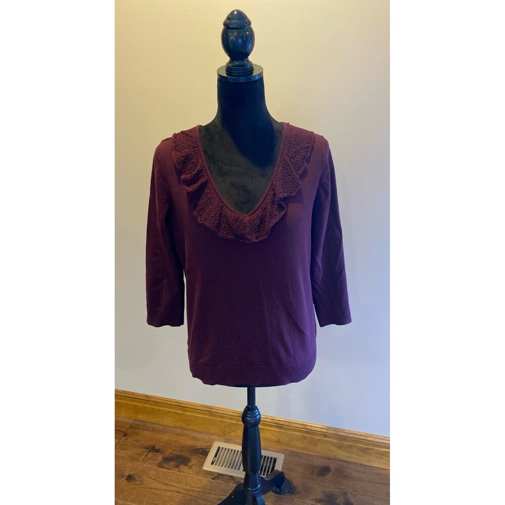 American Living Burgundy Lightweight Sweater Size‎ Large V Neck 3/4 Sleeve Top